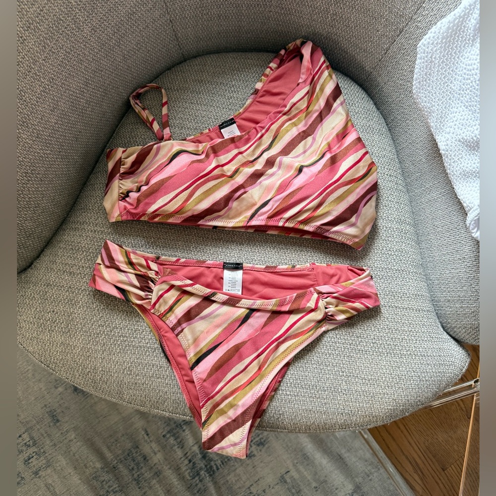 Zingara Pink and Brown Striped Bikini Set